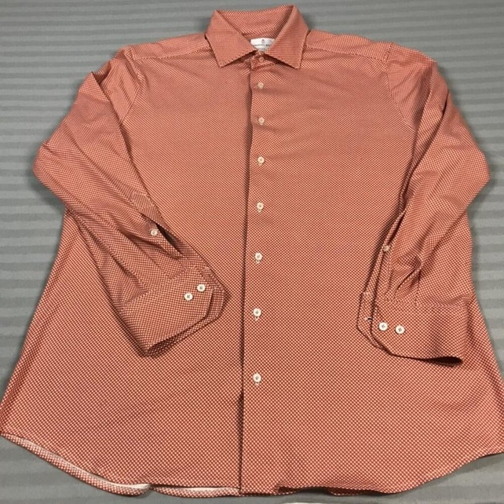 Emanuel Berg Shirt Mens L/XL 17 Red White Modern Fit Stretch Button Up Dress